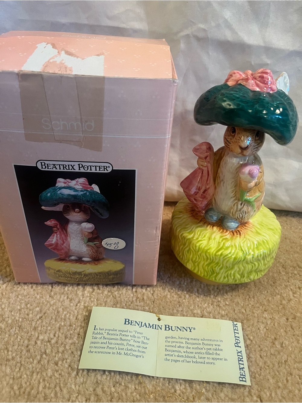 Vintage Beatrix Potter Benjamin Bunny Music Box 1971 with Box